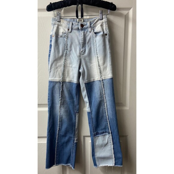 Easel Los Angeles  Patchwork Jeans Womens Small Bootcut Stretch Denim High Rise - Picture 1 of 9
